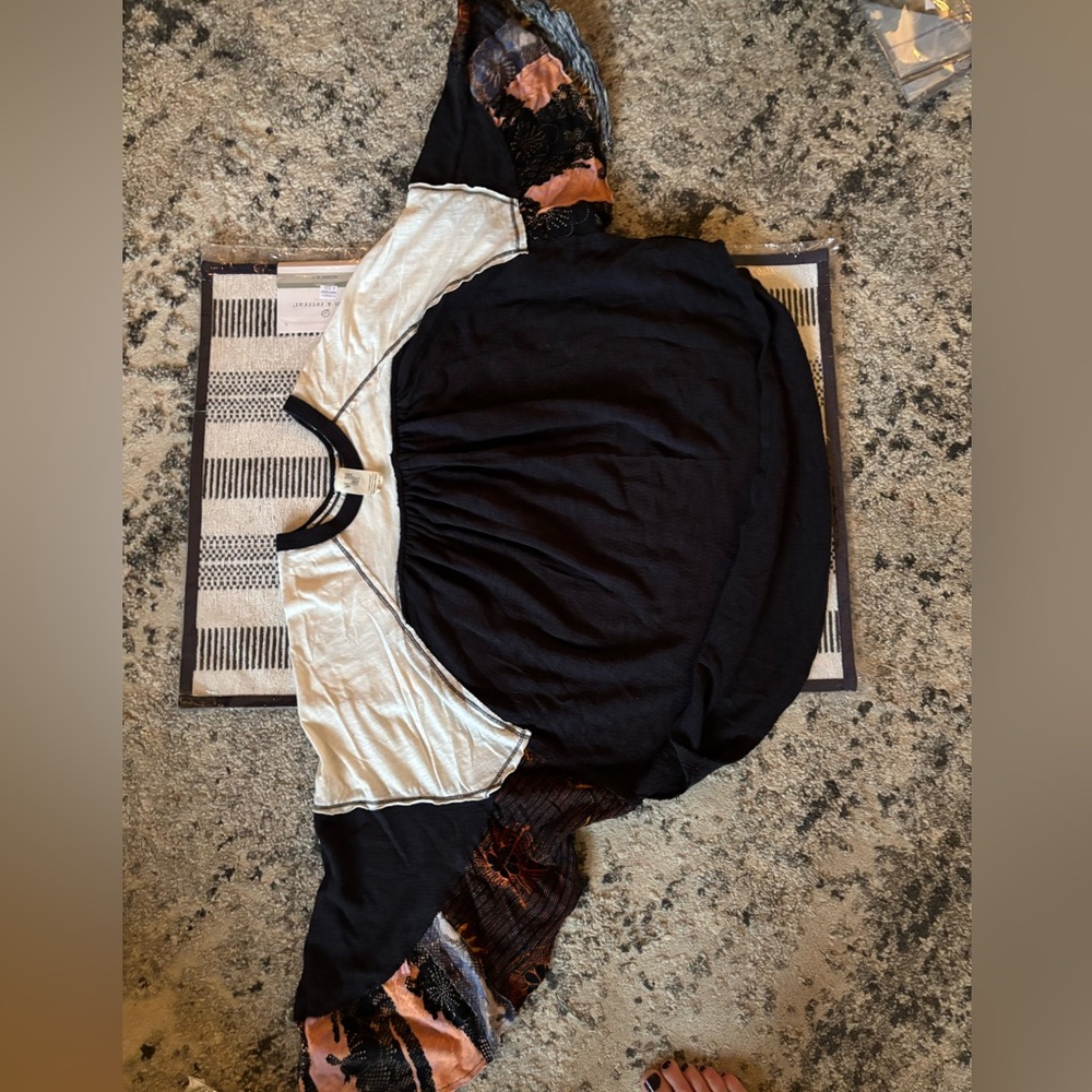 We The Free Black and Cream Textured Top